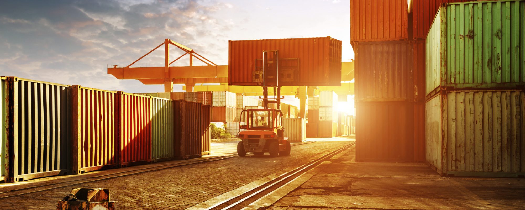 The container terminal at dusk